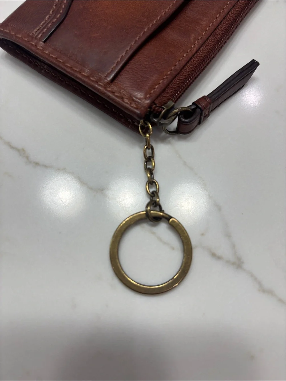 Coach Brown Leather Zip Card & Key Holder